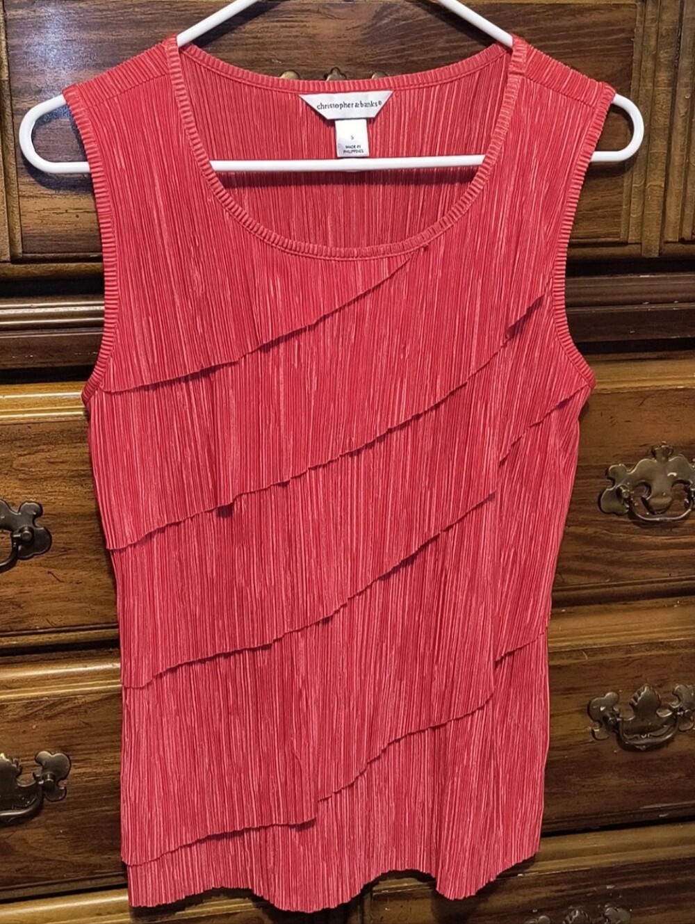 Christopher & Banks Coral-Red Sleeveless Ruffle Tank